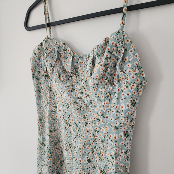 Ditsy Floral Size XS Green Mini Dress Adjustable Straps - Picture 2 of 5